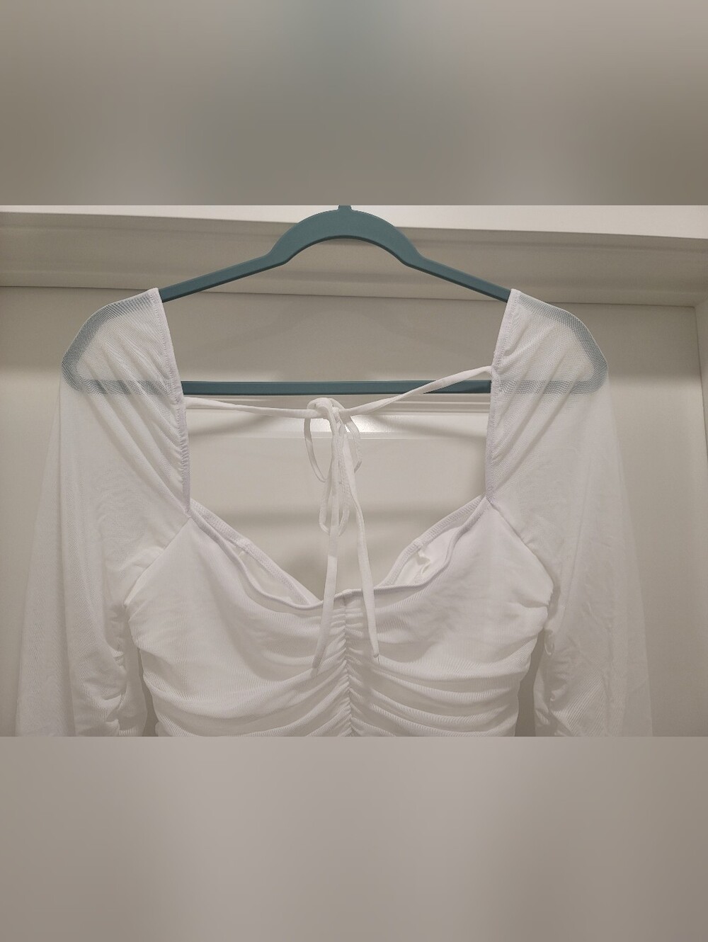 White Ruched Mini Dress - Picture 4 of 5